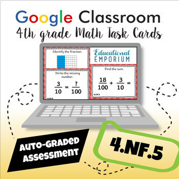 Preview of 4.NF.5 Digital Task Cards ★ Add Fractions with Denominators 10 and 100 4th Grade