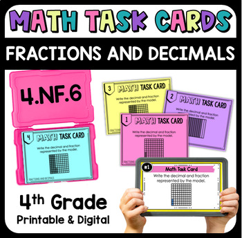 Preview of Relating Fractions and Decimals Math Task Cards with Digital 4.NF.6