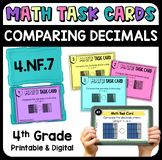 Comparing Decimals Math Task Cards - Printable & Digital 4.NF.7