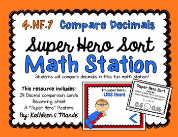 Preview of 4.NF.7 Math Station: Super Hero Sorting {Compare Decimals}