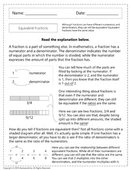 4.NF.1 - Equivalent Fractions Worksheets by Homework Hut | TpT