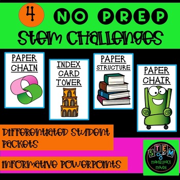 Preview of 4 NO PREP SIMPLE STEM CHALLENGES W/ POWERPOINTS & DIFFERENTIATED STUDENT PACKETS