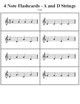 Preview of 4 Note Flashcards for Violin - A and D Strings