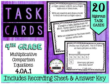 Preview of 4.OA.1 Multiplicative Comparison Equations 4th Grade Task Cards