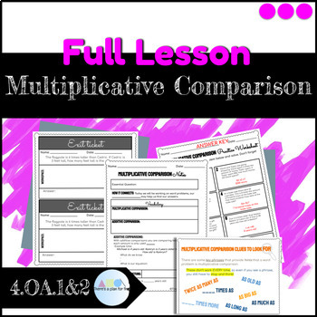 Preview of 4.OA.1 and 4.OA.2 Multiplicative Comparison Lesson, Notes, & Practice Worksheet