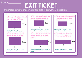 Preview of 4.OA.2 & 4.OA.3 - Area and Perimeter Missing Side Length exit ticket