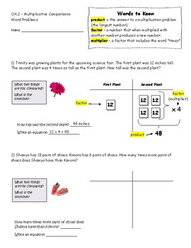 Preview of 4.OA.2 Multiplicative Comparison Word Problems - Guided Lesson