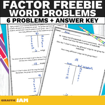 Preview of Factor Word Problems Freebie to Find Factor Pairs Free Factor Worksheets