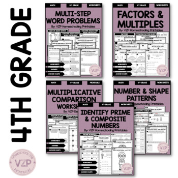 Preview of 4.OA Worksheets Bundle (Worksheets, Anchor Charts, Answer Keys, Quizzes)