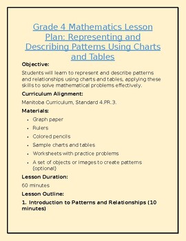 Preview of 4.PR.3 Representing and Describing Patterns Using Charts and Tables