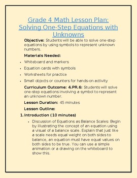 Preview of 4.PR.6 Solving One Step Equations with Unknowns