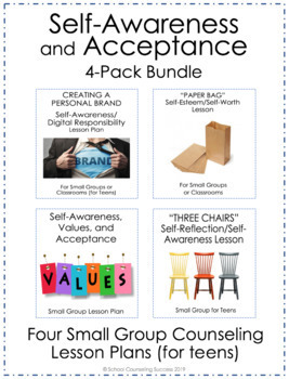 Preview of 4-Pack BUNDLE!  Self-Awareness & Acceptance Small Group Counseling Lesson Plans