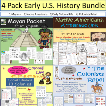 Preview of 4 Pack Early U.S. Settlement: Mayans, Native Americans, Colonist, Colonies
