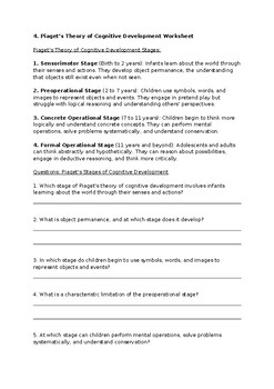 Preview of 4. Piaget’s Theory of Cognitive Development Worksheet