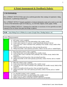 Preview of 4 Point Rubric For Assessment & Feedback (Daily Science Lessons)
