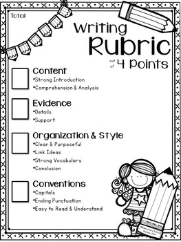 FREE 4-Point Writing Rubric (Checklist) for Expository Writing Grades 4