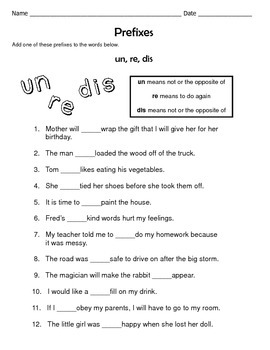 4 Prefixes Worksheets (un, by Kelly Connors | Teachers Pay Teachers