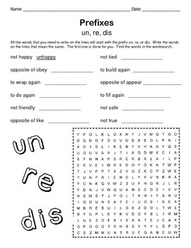 4 Prefixes Worksheets (un, re, dis) by Kelly Connors | TpT