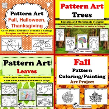 Preview of 4 Products, Fall Pattern Art Activity Bundle, Fall Coloring Pages, Decor