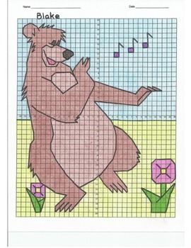 Preview of 4 Quadrant Coordinate Graph Mystery Picture, Blake the Dancing Bear