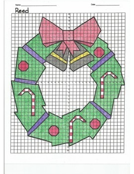 Preview of 4 Quadrant Coordinate Graph Mystery Picture, Reed Christmas Wreath