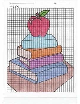 Preview of 4 Quadrant Coordinate Graph Mystery Picture, Tish Stack of Books with an Apple