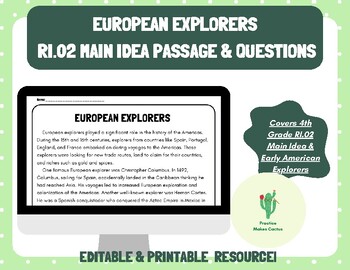 Preview of 4.RI.02 European Explorers Main Idea Passage & Questions