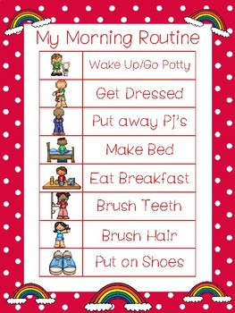 4 Rainbow themed Daily Routine Charts. Preschool-3rd Grade Routine Activity.