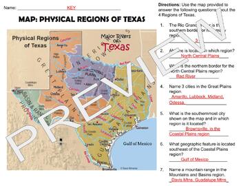 4 Regions of Texas Map Questions by Katy Beth Shaw | TPT