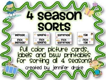 Preview of 4 Season Sorting Pack! Picture Cards, Pocketchart Labels, B&W Printables!