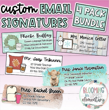 Preview of 4 Custom Email Signatures | Choose Your Fonts, Background, Image, & Style