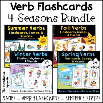 Preview of 4 Seasons Bundle of Regular and Irregular Verb Flashcards, Games, & Visuals
