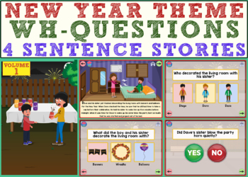 Preview of 4 Sentence Stories (Recalling Details and Critical Thinking) - | New Year Boom