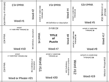 Preview of 4 Sided Puzzle Template- Fully customizable, Vocabulary Review Puzzle 