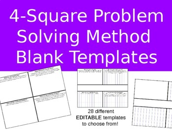 Preview of 4-Square Problem Solving Method Templates (Editable)