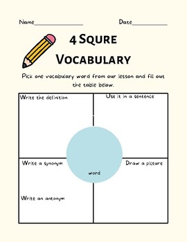 Preview of 4 Square Vocabulary