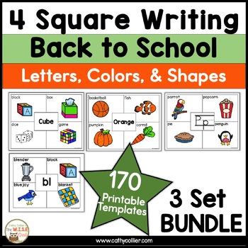 Preview of Back to School Writing Prompts and Templates Letters Colors Shapes 4 Square