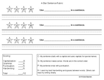 Preview of 4 Star Sentence and Paragraph Rubric