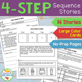 Preview of 4-Step Sequencing Stories Retell and Wh-Questions Activities for Speech Therapy