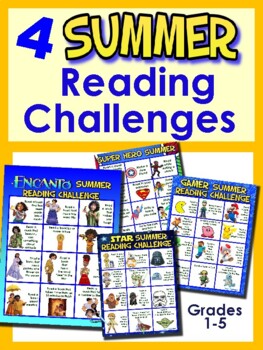 Preview of 4 Summer Reading Challenges: Gr 1-5  Encanto, Hero, Star Wars, & Mario