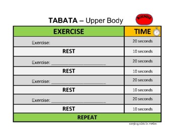 5 TABATA STYLE Templates for Students to Fill Out Assess Their