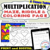 4 TIMES-TABLE MULTIPLICATION FACTS Maze, Riddle, Color by 