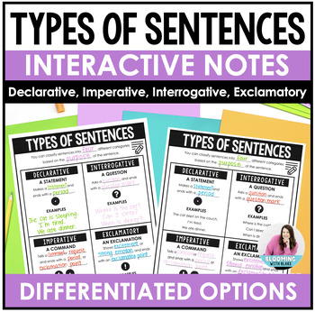 4 Types of Sentences Anchor Chart & Differentiated Notes - 3rd, 4th, 5th