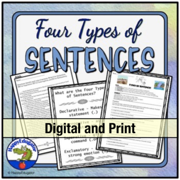 Preview of 4 Types of Sentences Grammar Worksheets and Easel Activity
