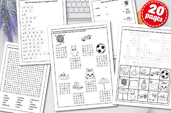 Preview of Kindergarten Vocabulary Activities, Puzzles, Word Search, Scramble, Crossword