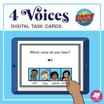 Preview of Music Class Boom Cards - 4 Voices Game - CALL version, whisper, speak, sing