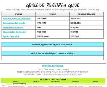 Preview of 4 Week Research and Writing Unit: Genocide