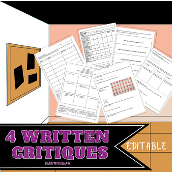 Preview of 4 Written Art Critiques/ 15 Essential Questions / Rubric/ Middle and High School