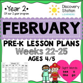 Preview of 4 Year Old Preschool FEBRUARY Lesson Plans