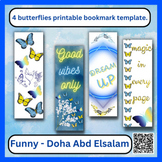 4 butterflies printable bookmark template.